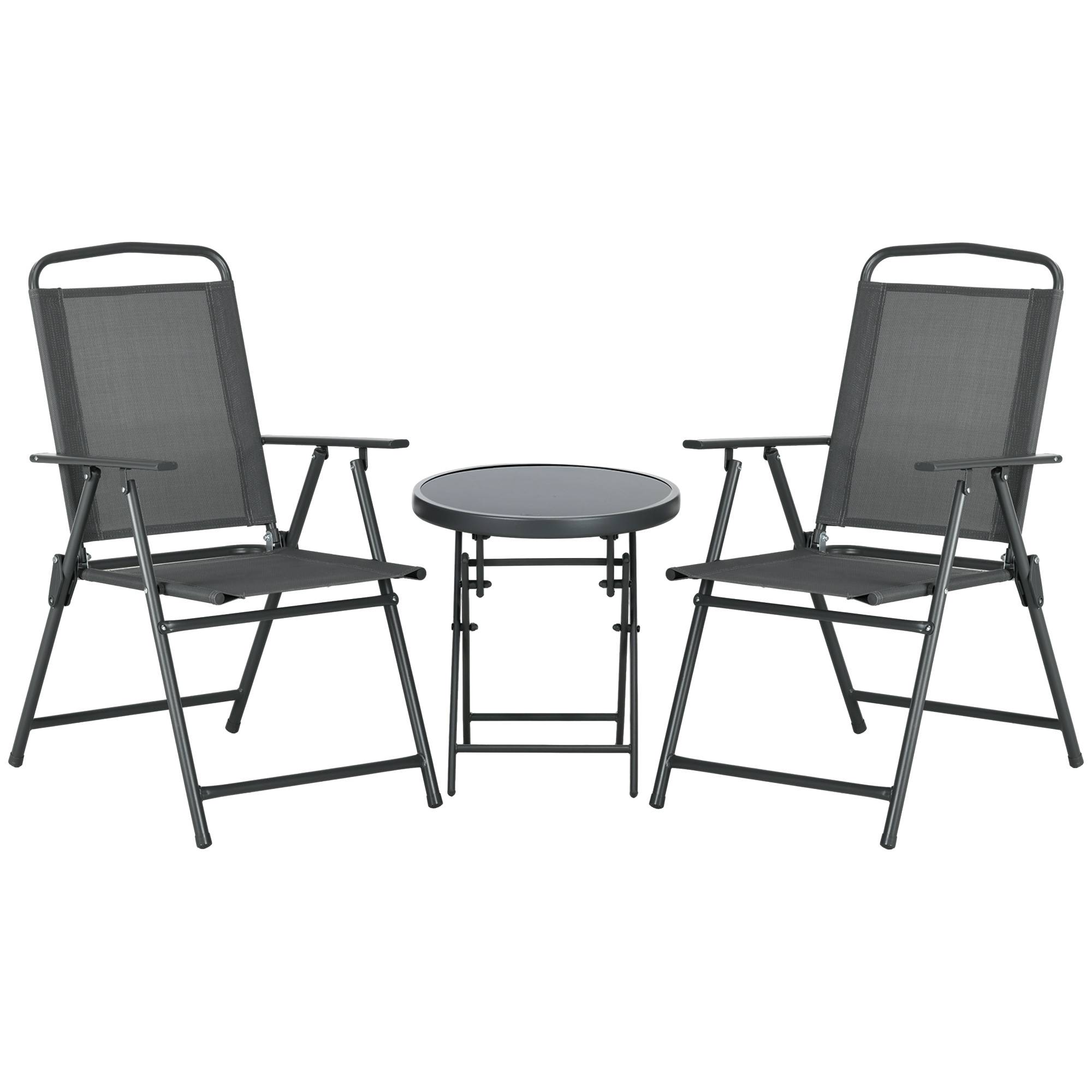 Sans Marque - Ensemble jardin 3 pièces 2 chaises table basse métal gris foncé - Image 1