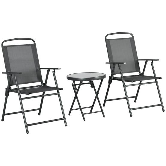 Sans Marque - Ensemble jardin 3 pièces 2 chaises table basse métal gris foncé - Image 2