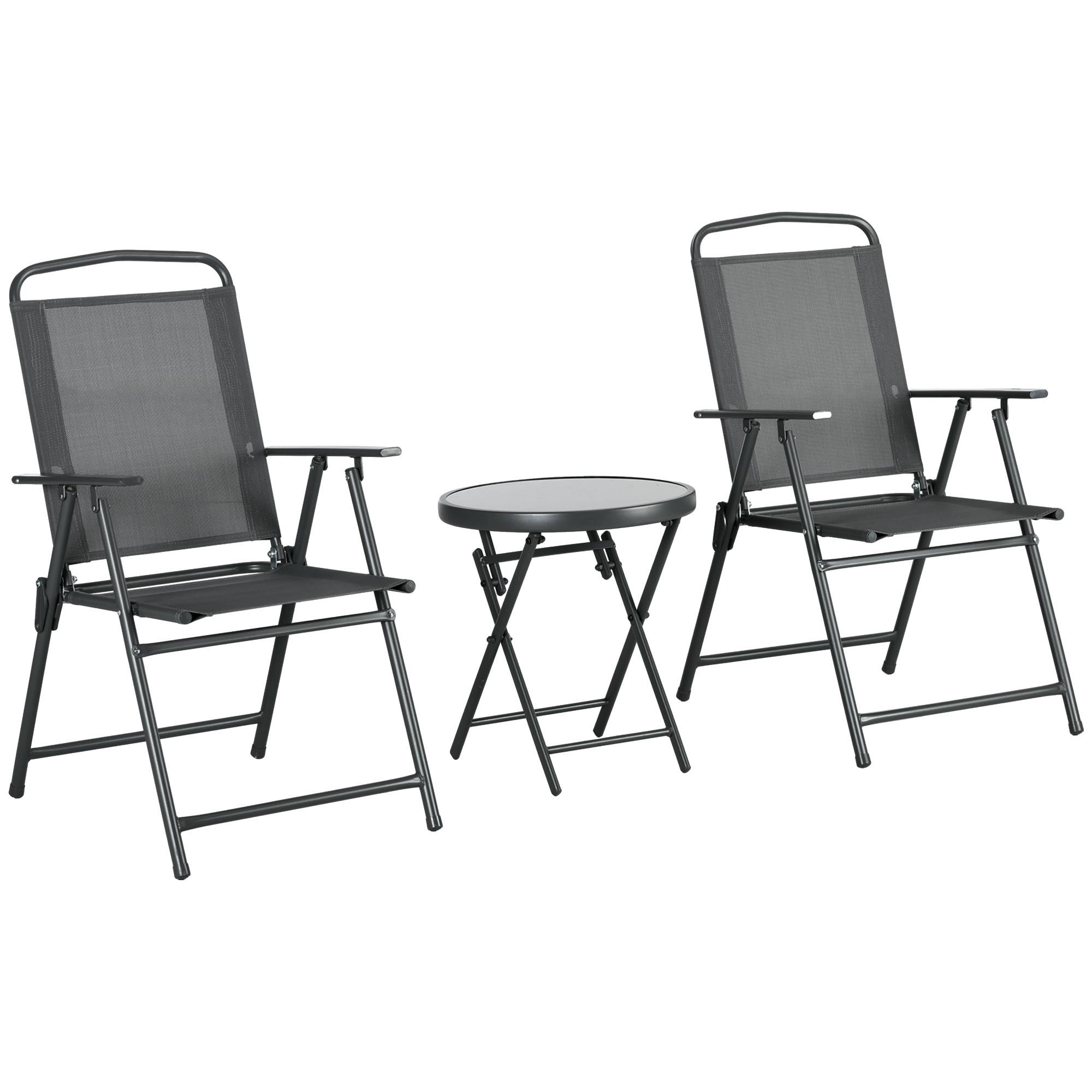 Sans Marque - Ensemble jardin 3 pièces 2 chaises table basse métal gris foncé - Image 2