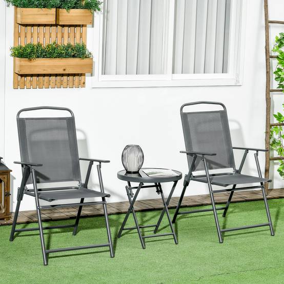 Sans Marque - Ensemble jardin 3 pièces 2 chaises table basse métal gris foncé - Image 4