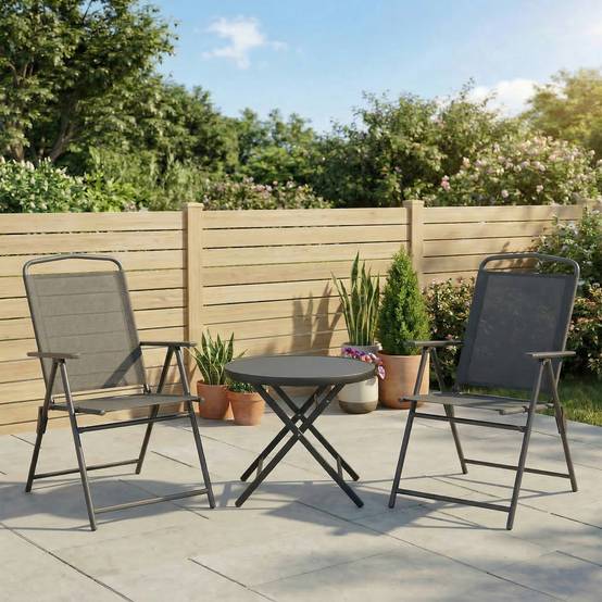 Sans Marque - Ensemble jardin 3 pièces 2 chaises table basse métal gris foncé - Image 3