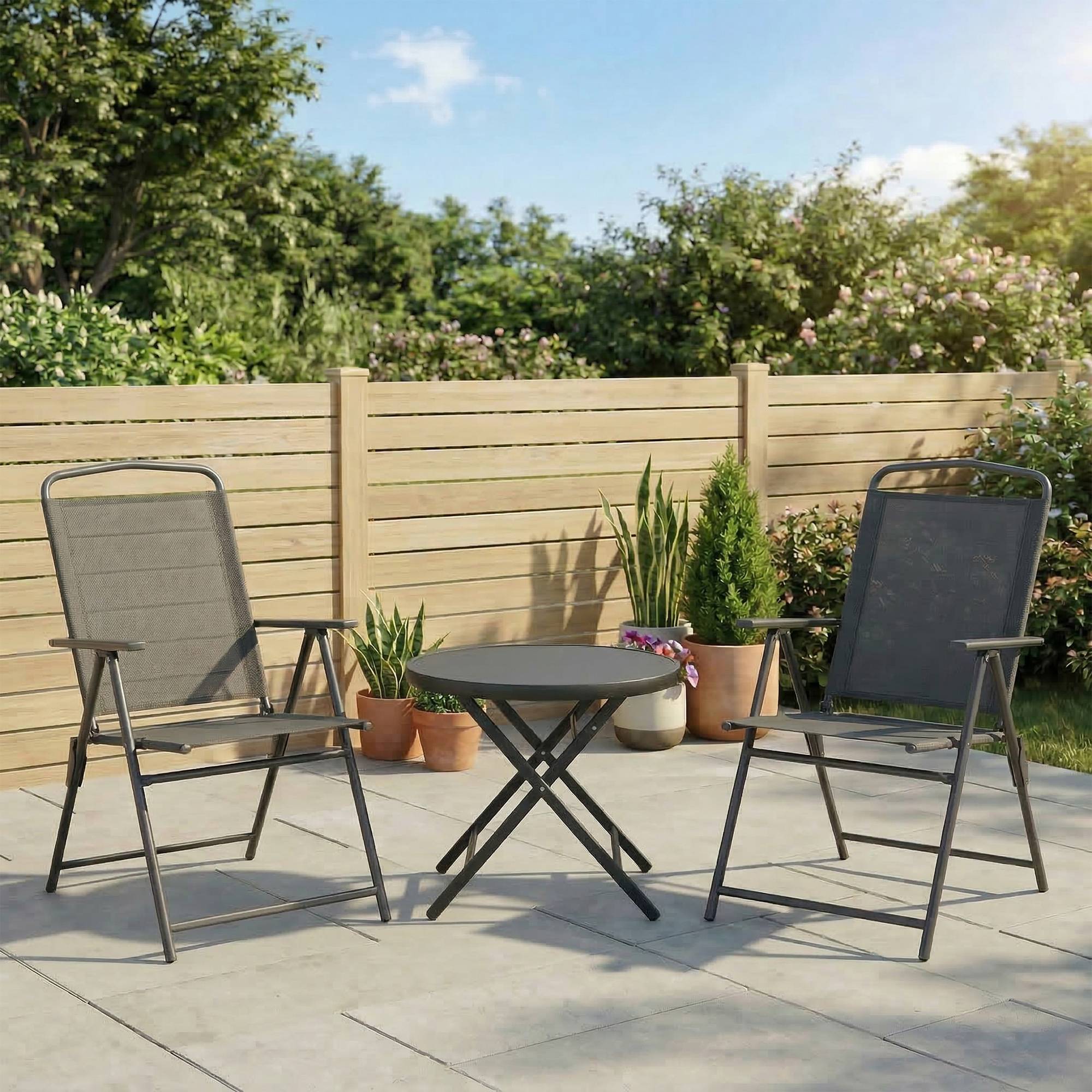 Sans Marque - Ensemble jardin 3 pièces 2 chaises table basse métal gris foncé - Image 3
