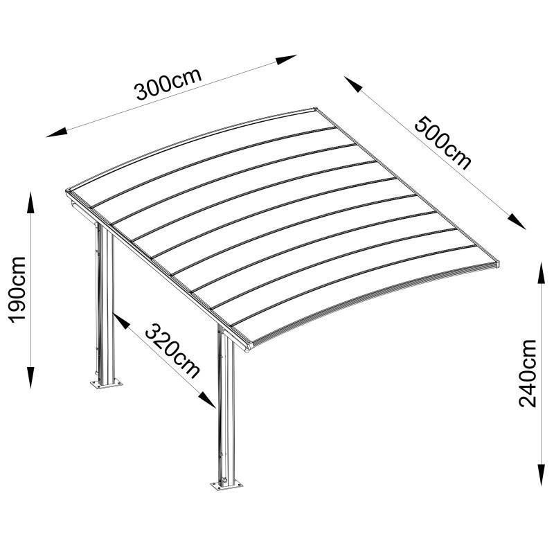 Carport autoportant 15m² aluminium polycarbonate gris anthracite Falcon X-Metal avec kit fixation - Image 3