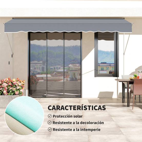 Store banne rétractable manuel 4 x 1,2 m, hauteur réglable de 170 à 280 cm, manivelle, anti-UV et imperméable, sans perçage, gris foncé - Image 6