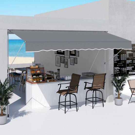 Store banne rétractable manuel 4 x 1,2 m, hauteur réglable de 170 à 280 cm, manivelle, anti-UV et imperméable, sans perçage, gris foncé - Image 3