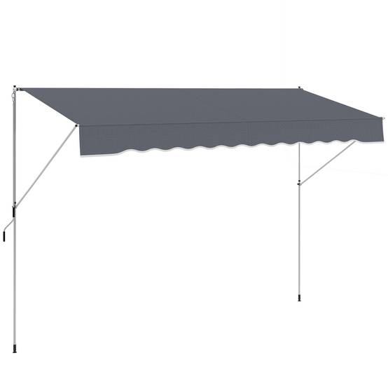 Store banne rétractable manuel 4 x 1,2 m, hauteur réglable de 170 à 280 cm, manivelle, anti-UV et imperméable, sans perçage, gris foncé - Image 1