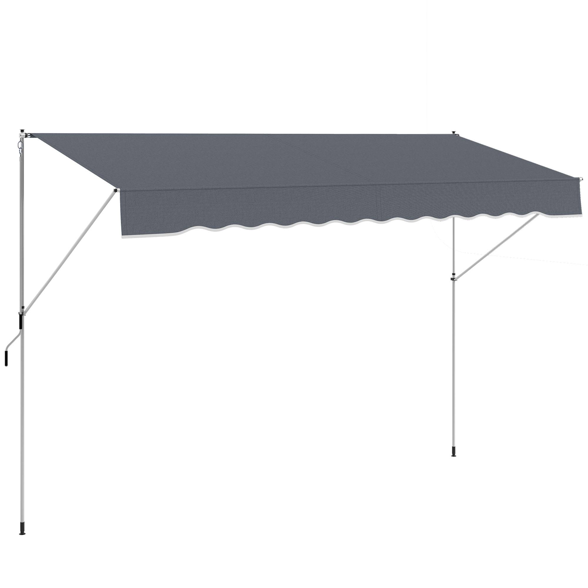 Store banne rétractable manuel 4 x 1,2 m, hauteur réglable de 170 à 280 cm, manivelle, anti-UV et imperméable, sans perçage, gris foncé - Image 1