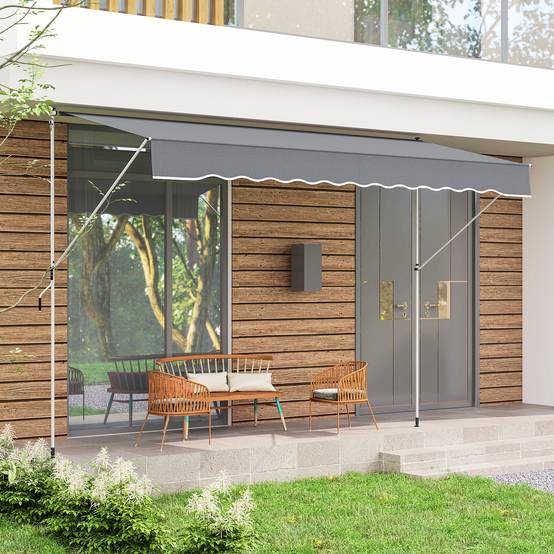 Store banne rétractable manuel 4 x 1,2 m, hauteur réglable de 170 à 280 cm, manivelle, anti-UV et imperméable, sans perçage, gris foncé - Image 4