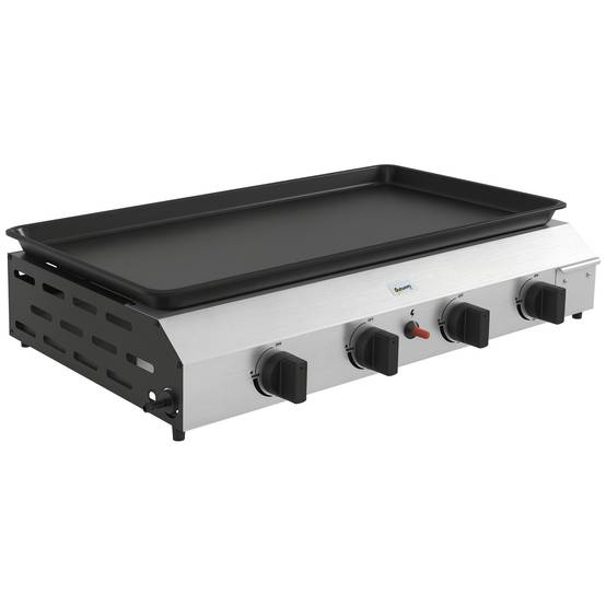 Plancha gaz en acier inox émaillé 4 brûleurs 9,6 kW antiadhésive grande surface de cuisson 73L x 34l cm, transportable - Image 1