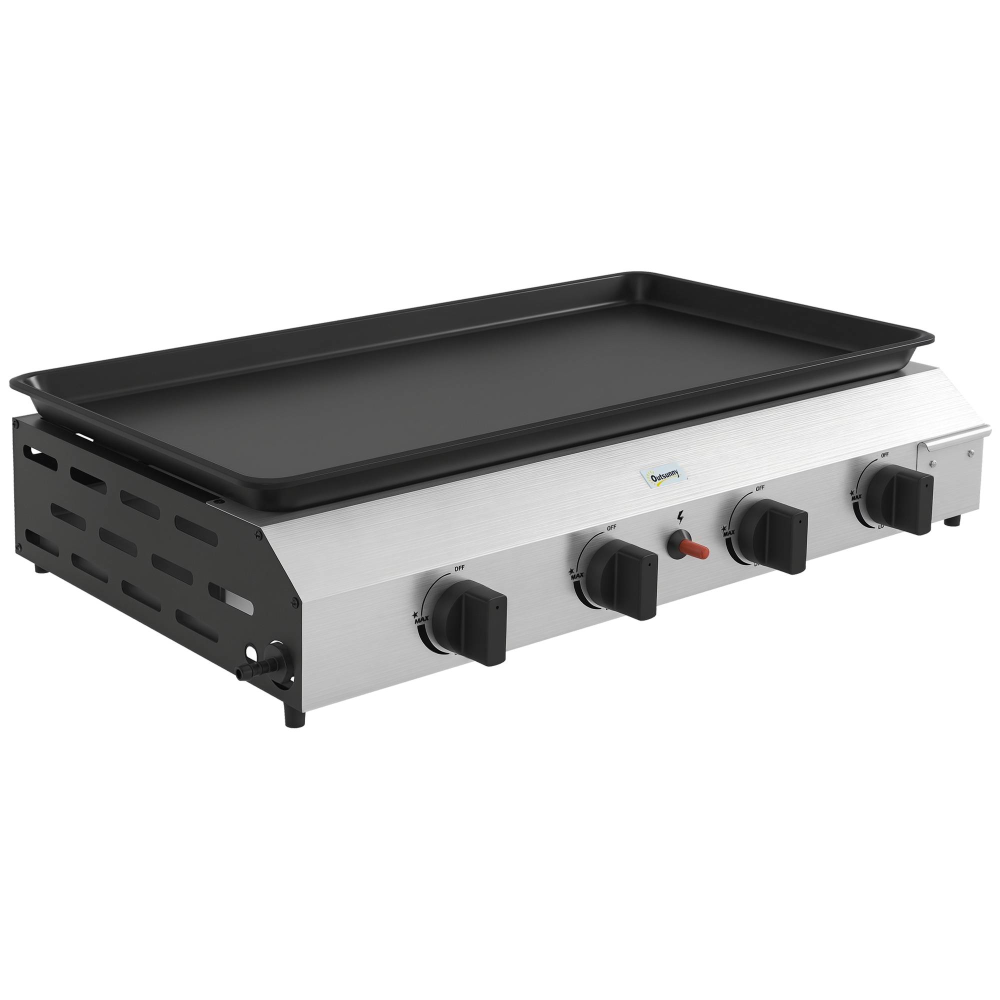Plancha gaz en acier inox émaillé 4 brûleurs 9,6 kW antiadhésive grande surface de cuisson 73L x 34l cm, transportable - Image 1