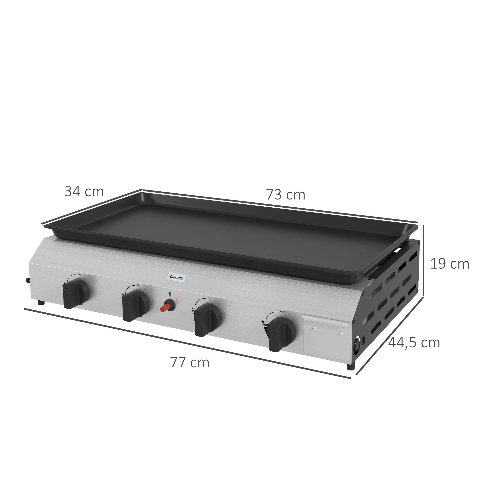 Plancha gaz en acier inox émaillé 4 brûleurs 9,6 kW antiadhésive grande surface de cuisson 73L x 34l cm, transportable - Image 5