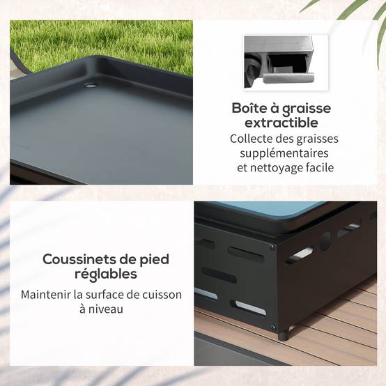 Plancha gaz en acier inox émaillé 4 brûleurs 9,6 kW antiadhésive grande surface de cuisson 73L x 34l cm, transportable - Image 9