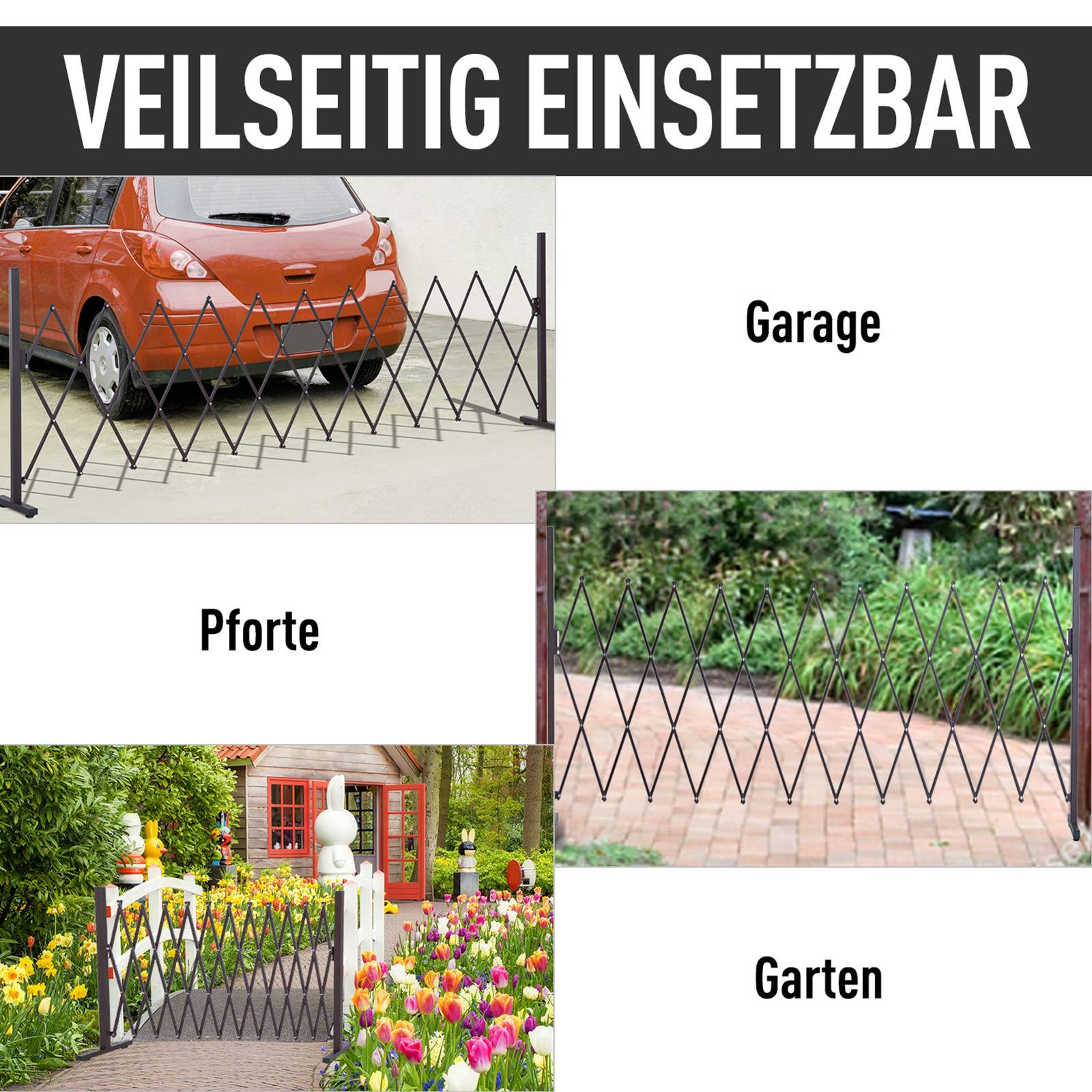 Portail/barrière extensible à ciseaux, 35-300 cm, jardin, aluminium, marron, H 103,5 cm - Image 7