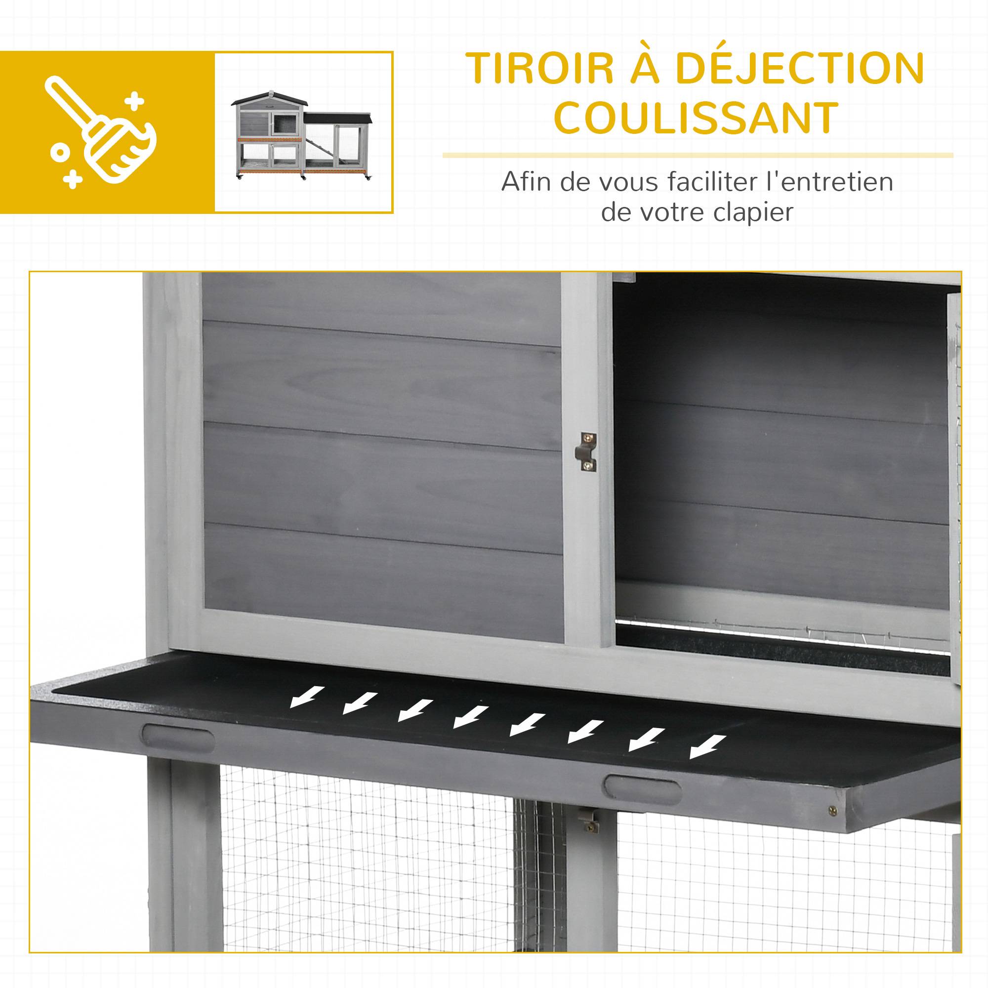 Clapier bois pour lapins petit enclos animaux villa pour lapin sur roulettes 2 étages gris - Image 9