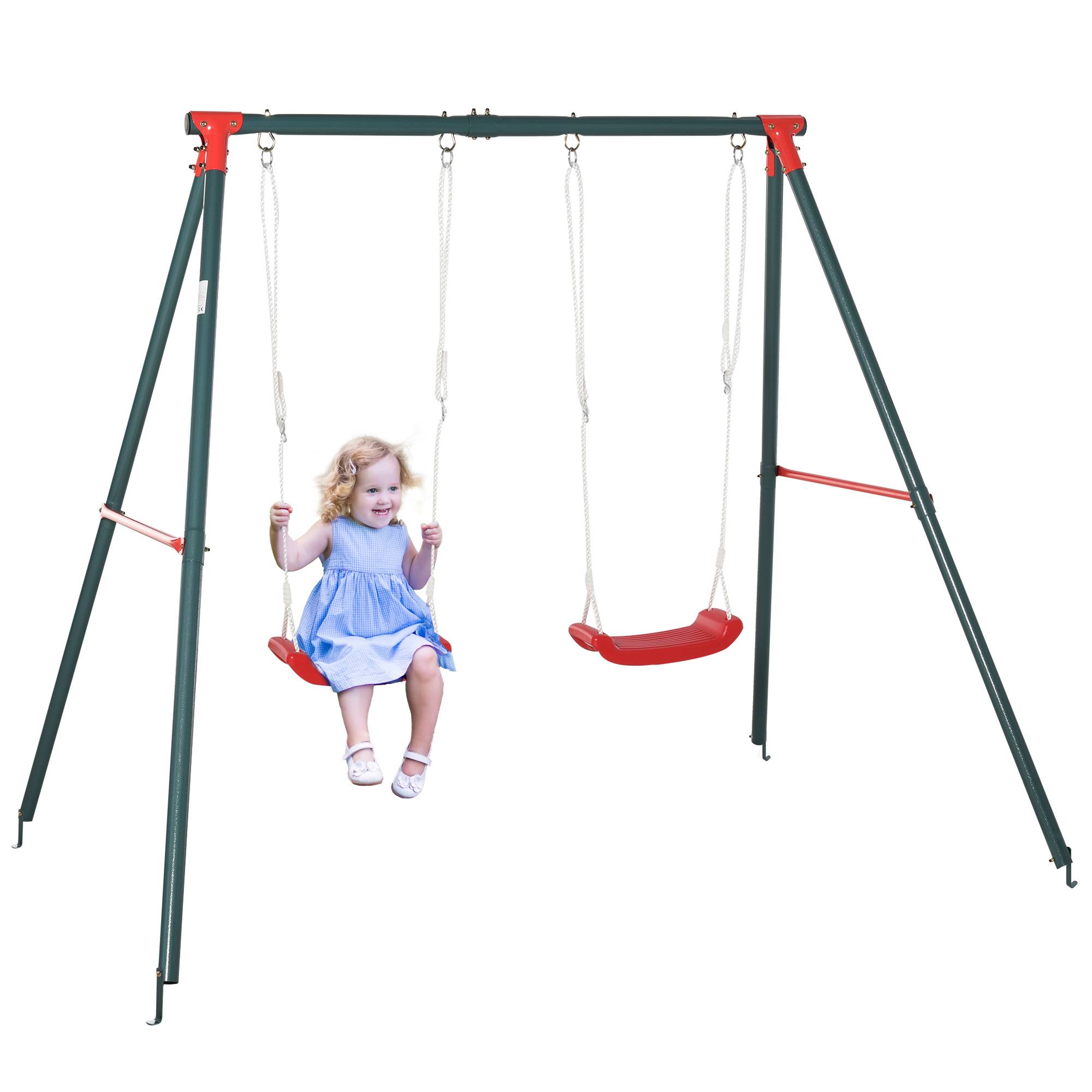 Balançoire double jardin enfant 3 ans+ verte rouge - Image 1