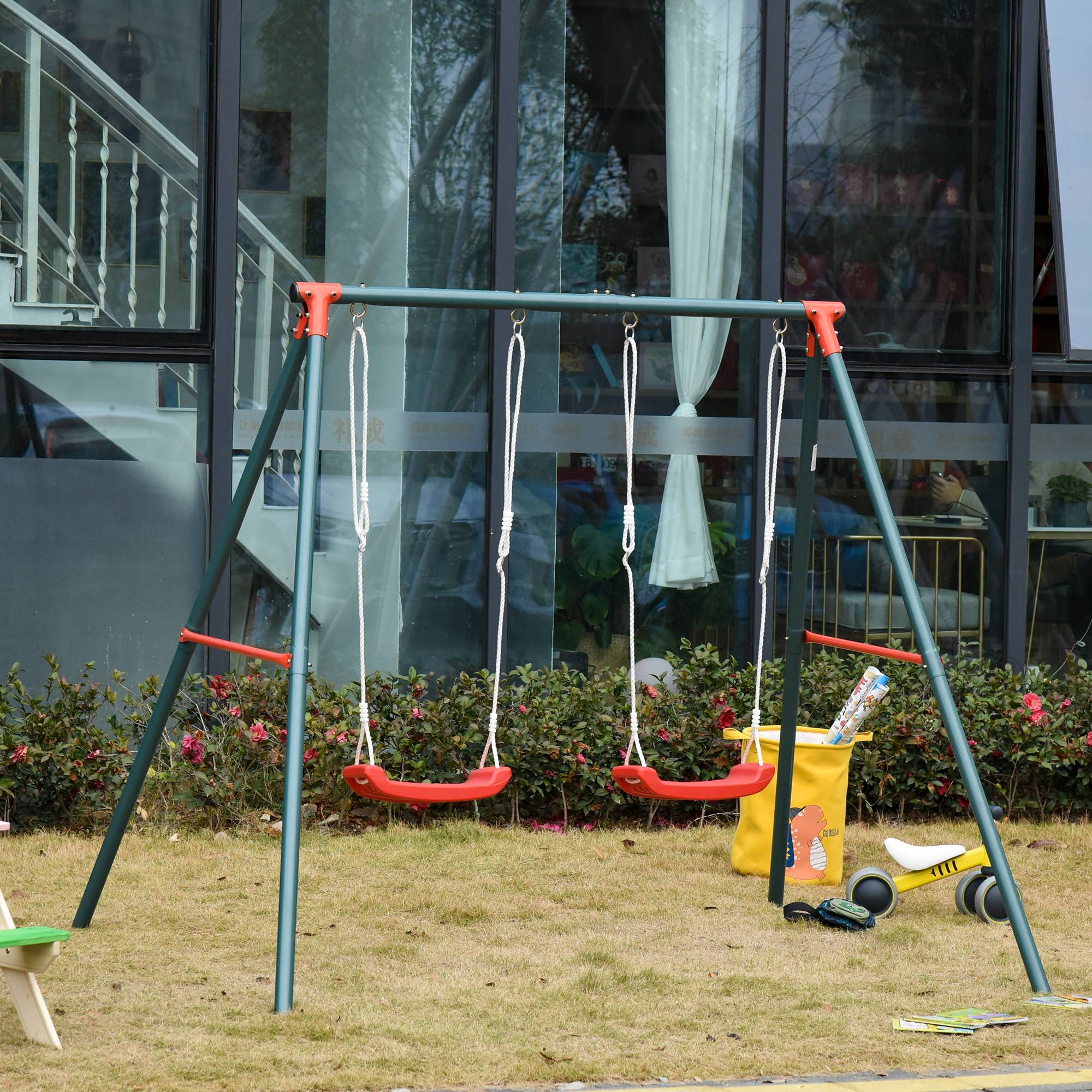 Balançoire double jardin enfant 3 ans+ verte rouge - Image 3