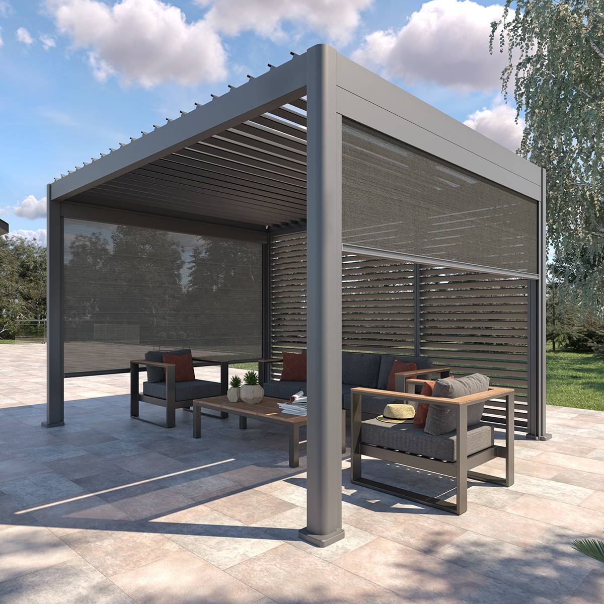 Hesperide - Persienne pour pergola bioclimatique "Evora" - 1/3 côté - 1,2 x 2,3 m Graphite Hespéride - Image 1