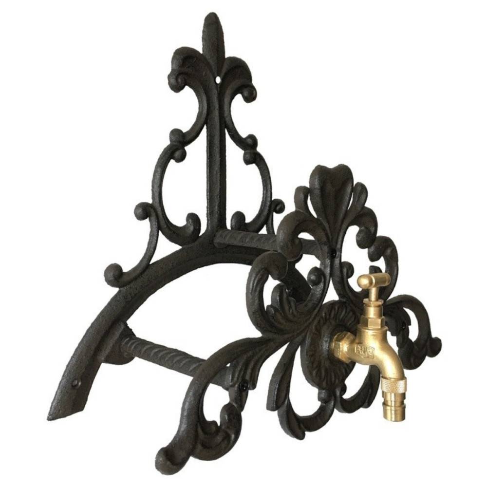 Enrouleur support mural porte tuyau arrosage robinet fonte noire 34cm Chemin de campagne - Image 6