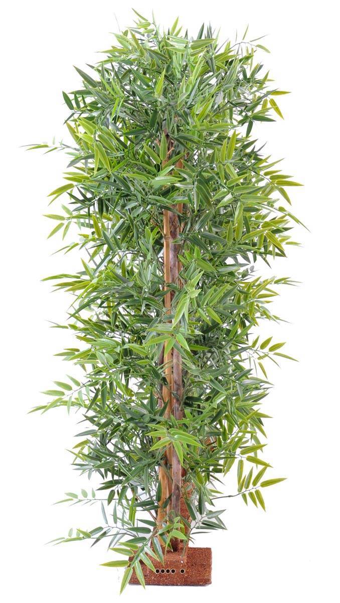 Artificielles - Bambou feuillage PE anti UV en Haie socle bois L110cm H110cm Vert - dimhaut: H 110 cm - couleur: Vert - Image 2