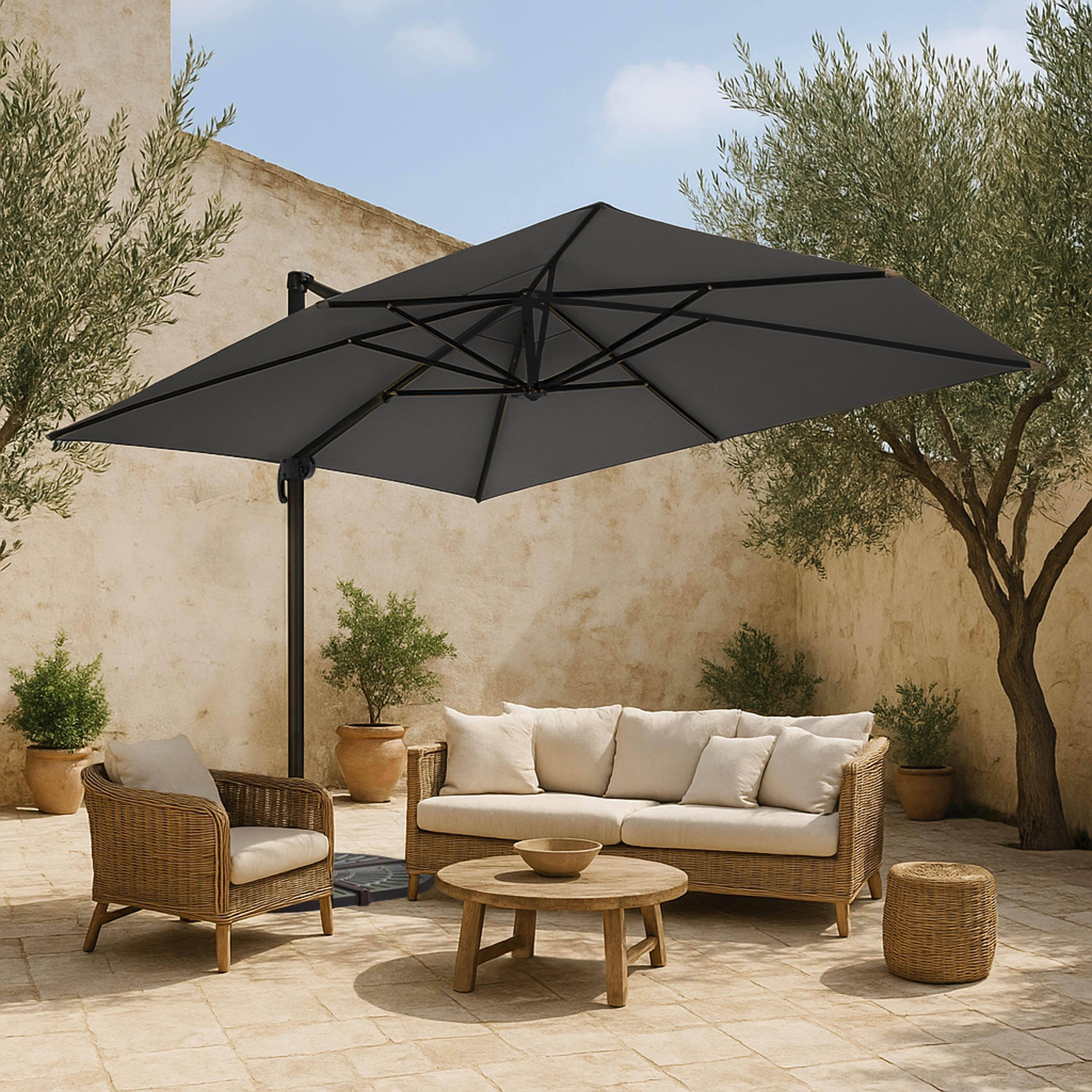 Oviala - Parasol déporté inclinable et rotatif 4x3m aluminium gris anthracite Caserta - Oviala - Image 2
