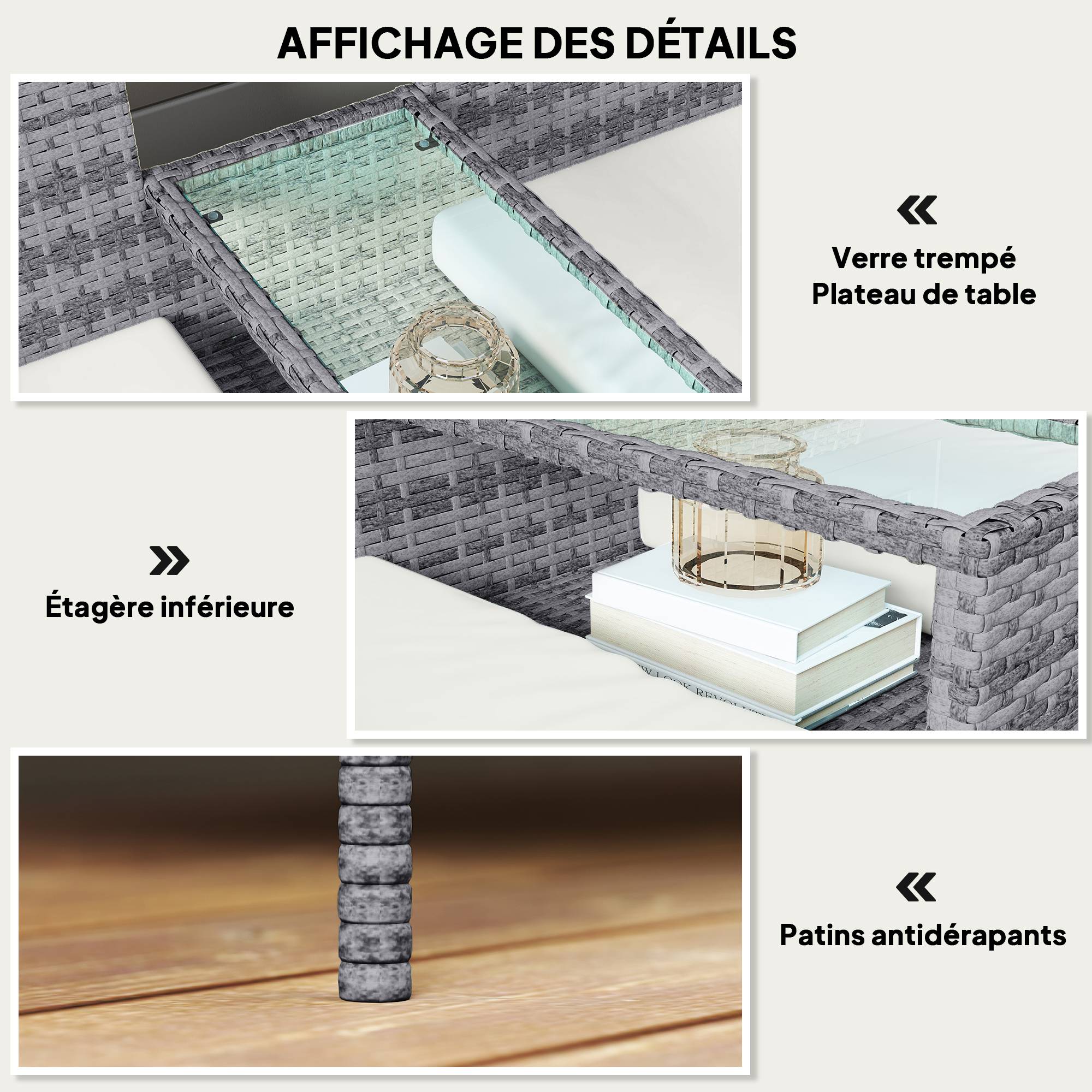 Banc de Jardin en résine tressée 2 Places avec Table et Coussins - 135 x 64 x 81 cm - pour Balcon et Terrasse Noir - Image 6