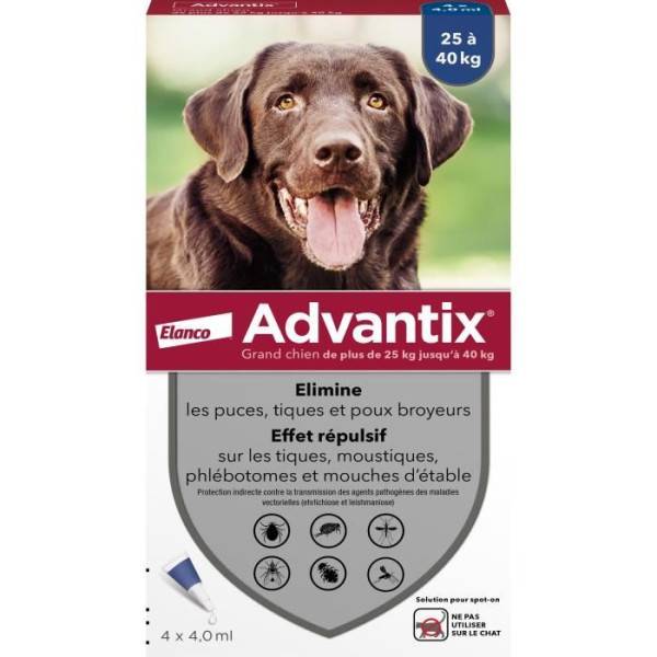 Advantix - Advantix Chien Solution Antiparasitaire Grande Race 25 a 40kg 4 pipettes - Image 1