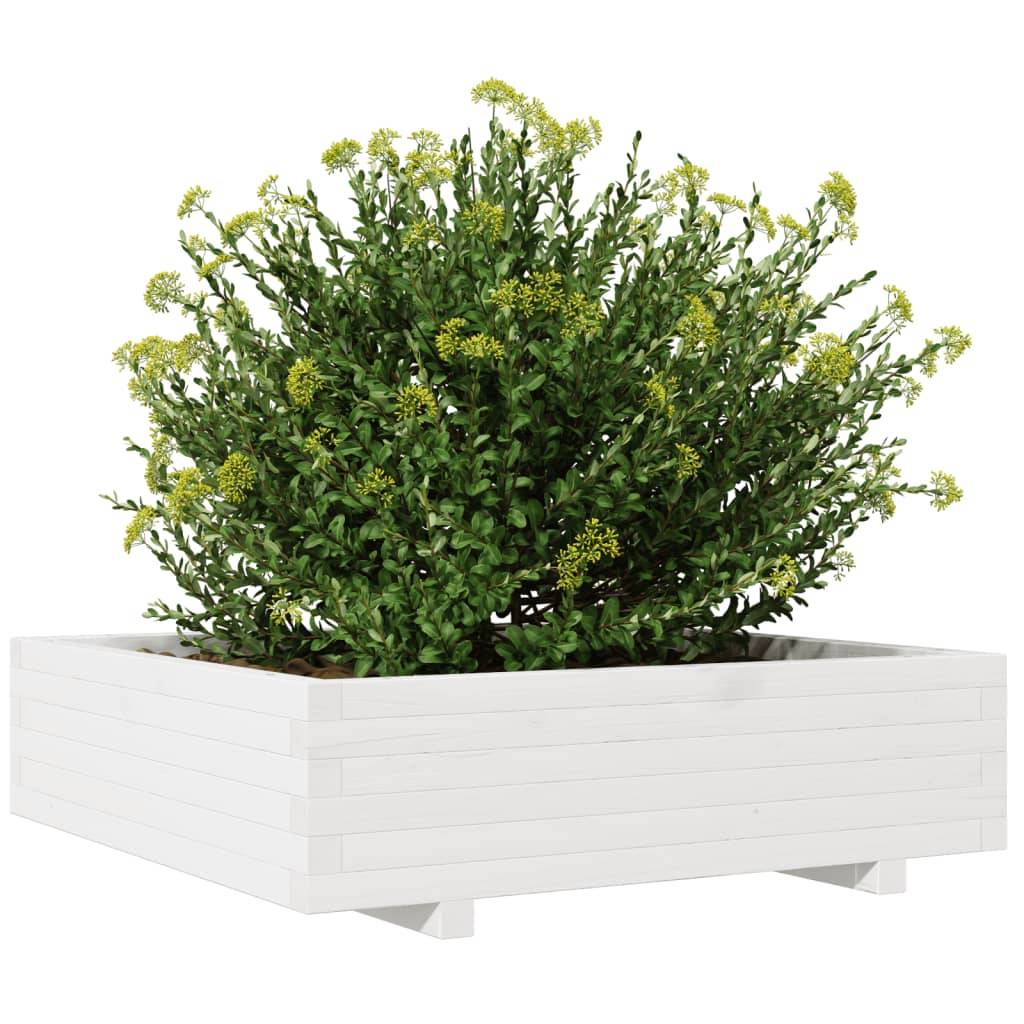 Maison Chic - Jardinière | Pot de fleurs | Cache-pot | Bac à fleurs blanc 90x90x26,5 cm bois de pin massif - Image 4