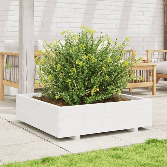 Maison Chic - Jardinière | Pot de fleurs | Cache-pot | Bac à fleurs blanc 90x90x26,5 cm bois de pin massif - Image 3