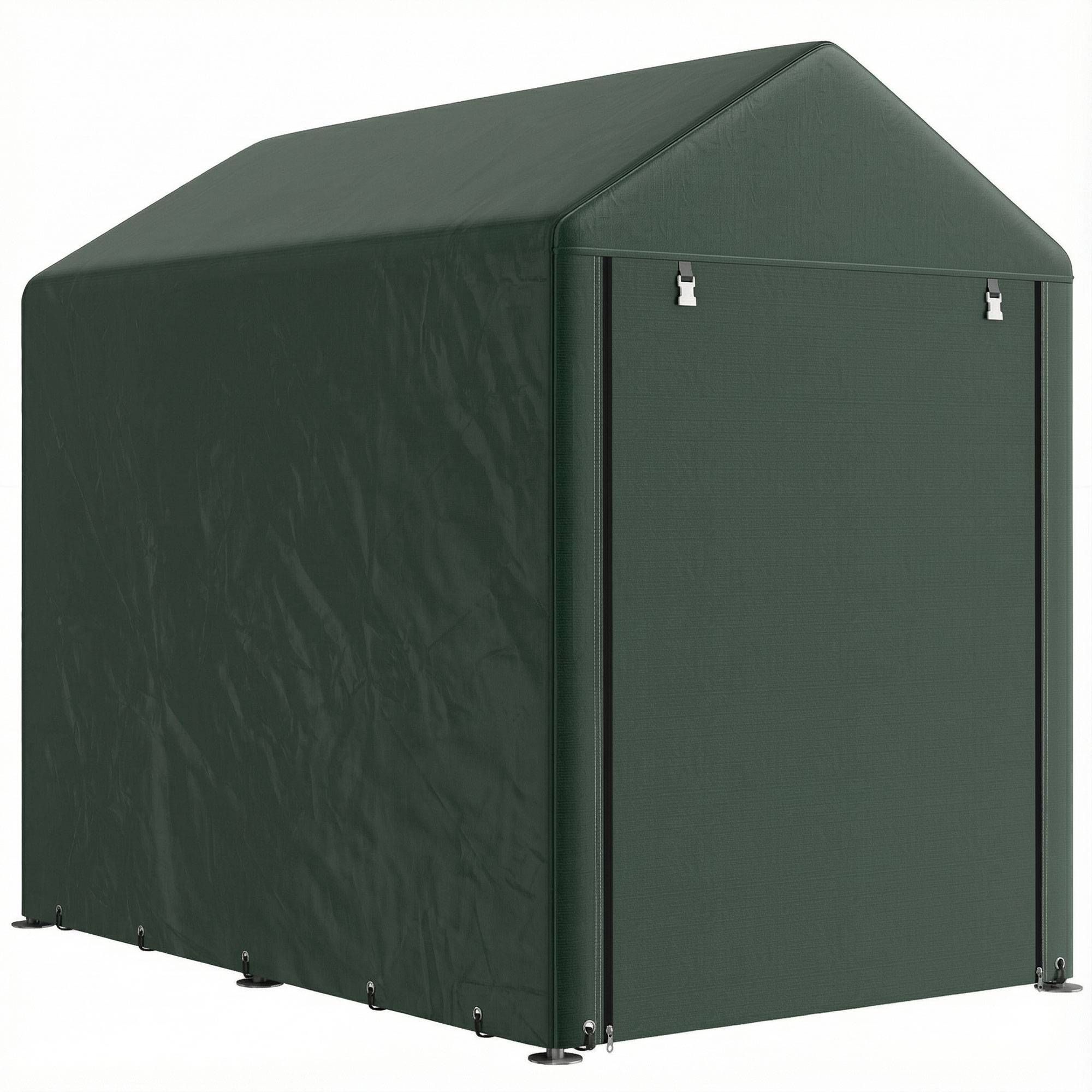 Abri de jardin pour vélos 1,2 x 1,8 x 1,65 m, 2 compartiments, porte zippée, imperméable, résistant aux UV, vert - Image 2