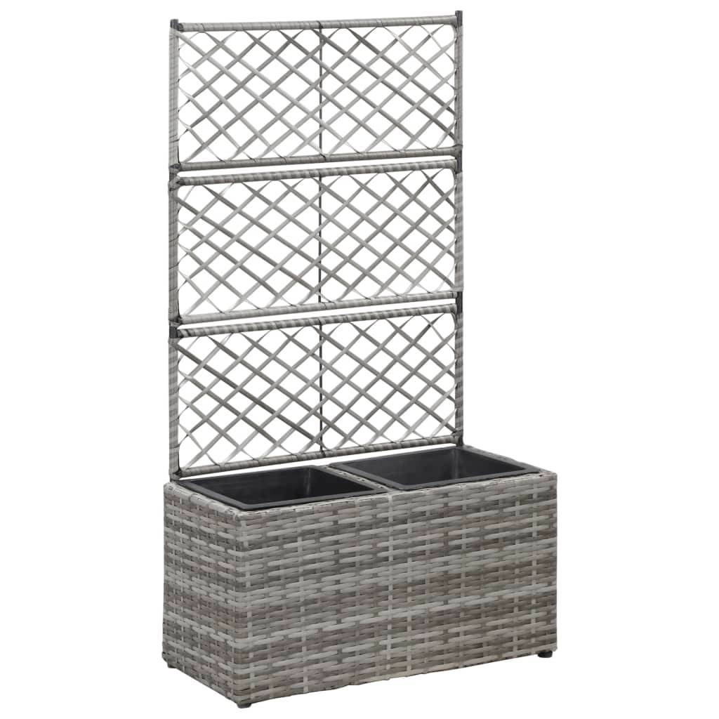 Jardinière lit surélevé plantes fleurs jardin en treillis 2 pots 58 x 30 x 107 cm résine tressée gris - Image 1