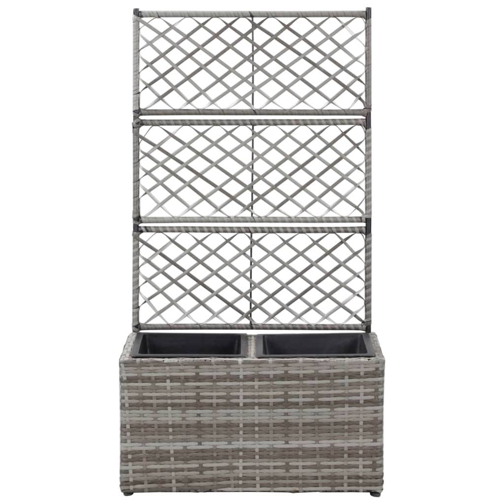 Jardinière lit surélevé plantes fleurs jardin en treillis 2 pots 58 x 30 x 107 cm résine tressée gris - Image 2