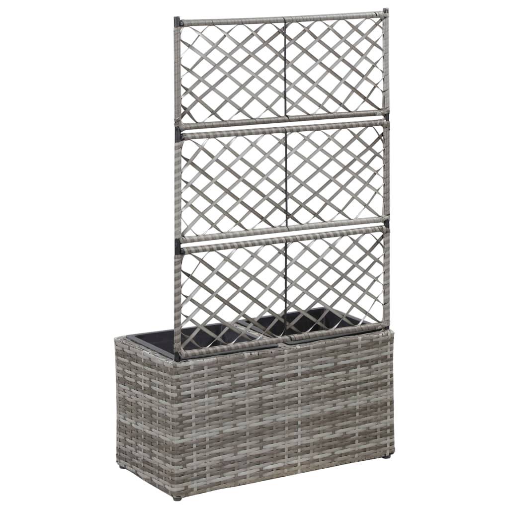 Jardinière lit surélevé plantes fleurs jardin en treillis 2 pots 58 x 30 x 107 cm résine tressée gris - Image 3