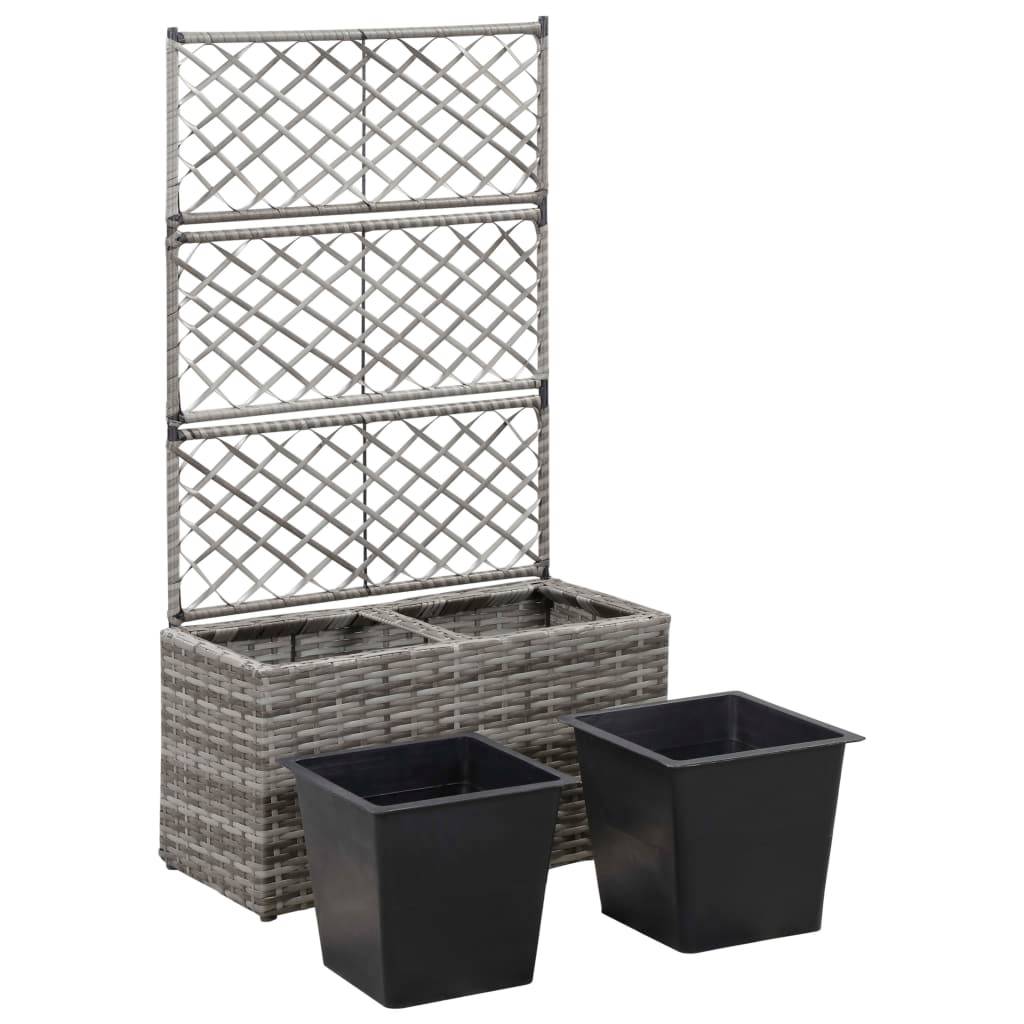 Jardinière lit surélevé plantes fleurs jardin en treillis 2 pots 58 x 30 x 107 cm résine tressée gris - Image 4