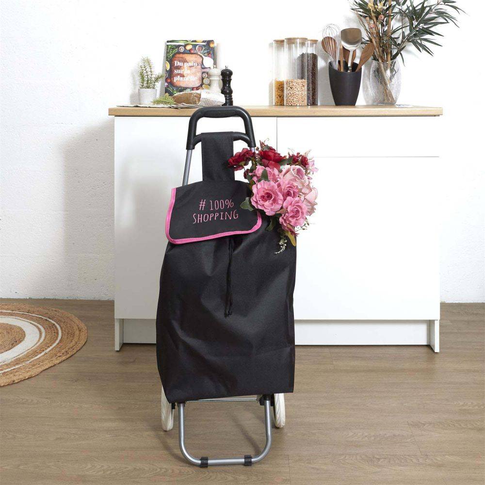 Entre Temps - Chariot shopping 2 roues Hashtag Noir liseré rose - Image 2