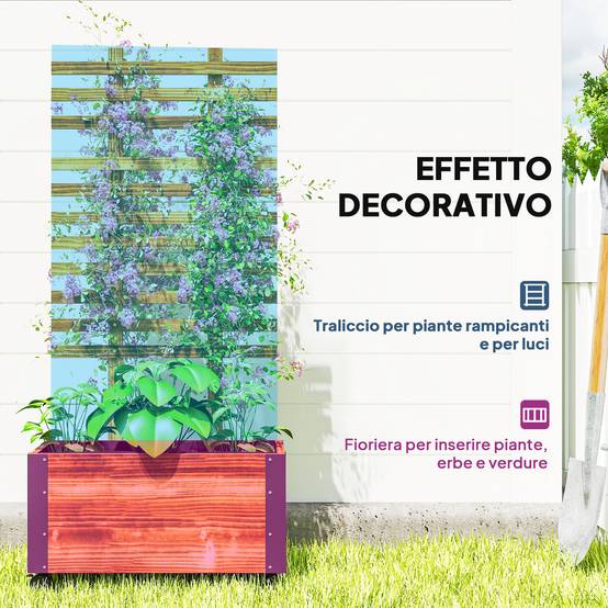 Jardinière bois sapin avec treillis plantes grimpantes sur roulettes 65x31x147cm - ComfortXL Outdoor Living - Image 6