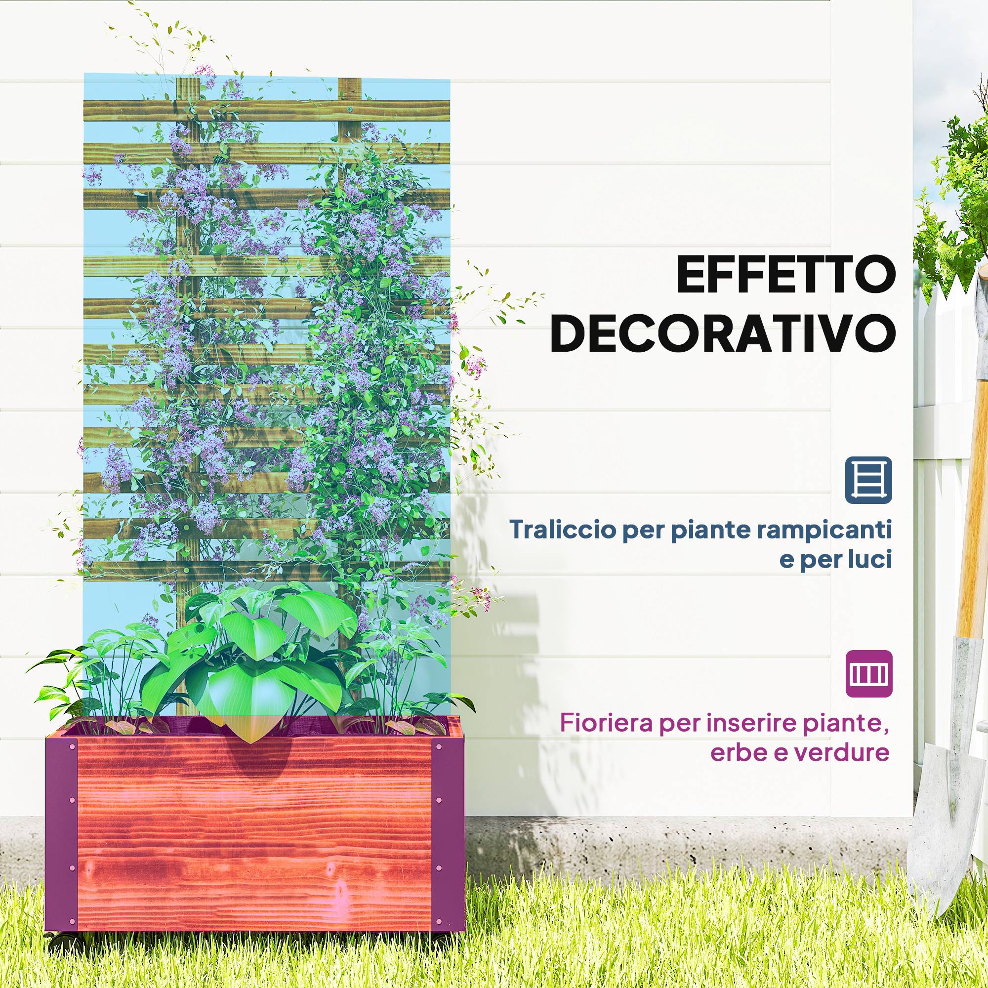 Jardinière bois sapin avec treillis plantes grimpantes sur roulettes 65x31x147cm - ComfortXL Outdoor Living - Image 6