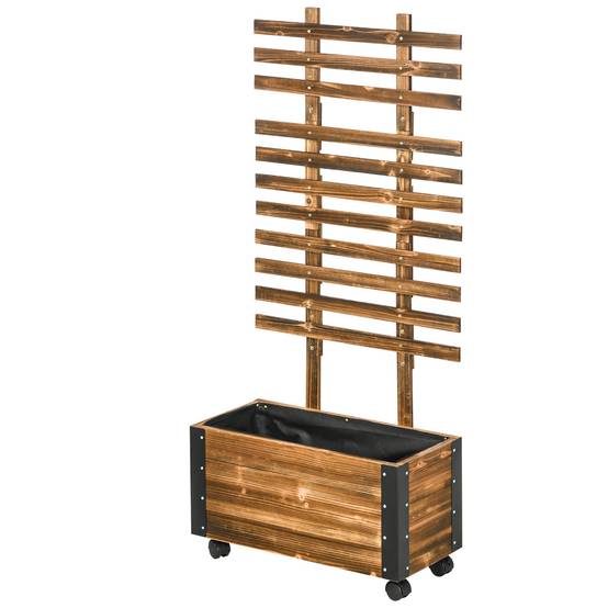 Jardinière bois sapin avec treillis plantes grimpantes sur roulettes 65x31x147cm - ComfortXL Outdoor Living - Image 2