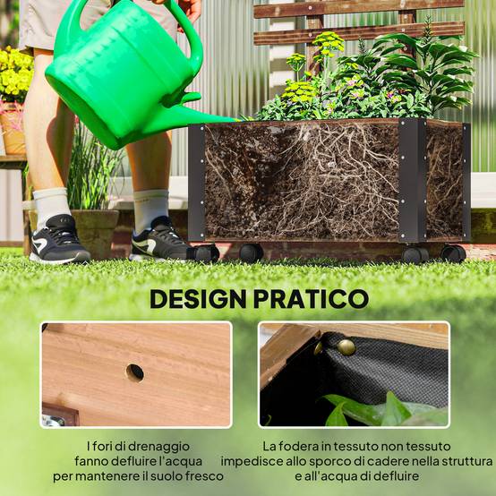 Jardinière bois sapin avec treillis plantes grimpantes sur roulettes 65x31x147cm - ComfortXL Outdoor Living - Image 9