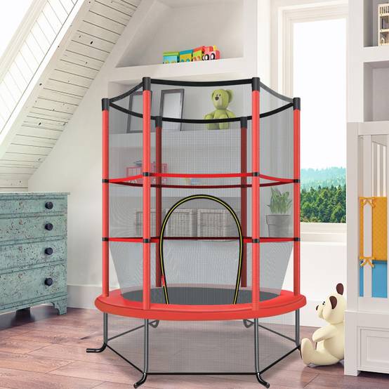 Trampoline de Jardin pour Enfants Ø165CM avec Filet de Protection Appuis de Ressorts et Structure en Acier Rouge F410R - Image 2