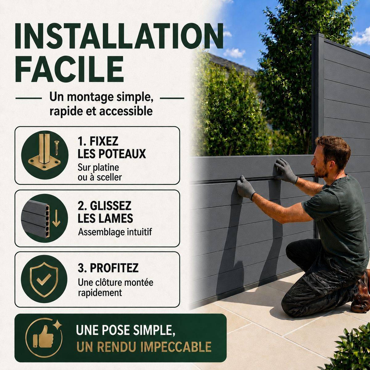 Direct Abris - Kit clôture RECIFE Aluminium anthracite 18,07m poteau 60x70mm gris à sceller 1,7m - Image 3
