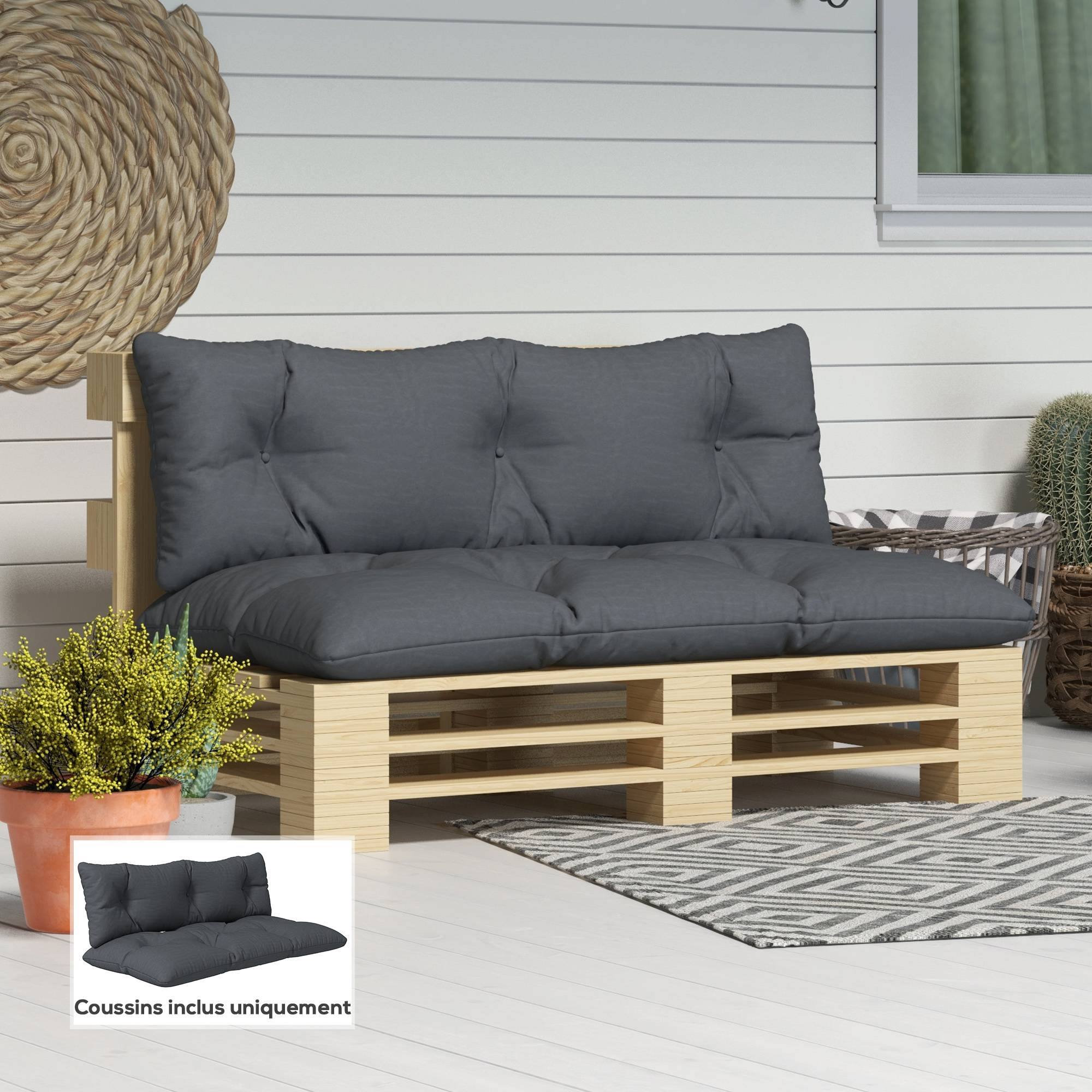 Maison Chic - Ensemble de 2 coussins d'extérieur pour banquette 1 coussin d'assise et 1 coussins de dossier polyester hydrofuge gris - Image 2