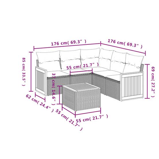 Ensemble de jardin 6 places résine tressée beige modulable avec coffres et table basse acacia – ComfortXL Outdoor Living - Image 3