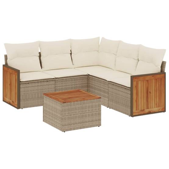 Ensemble de jardin 6 places résine tressée beige modulable avec coffres et table basse acacia – ComfortXL Outdoor Living - Image 2