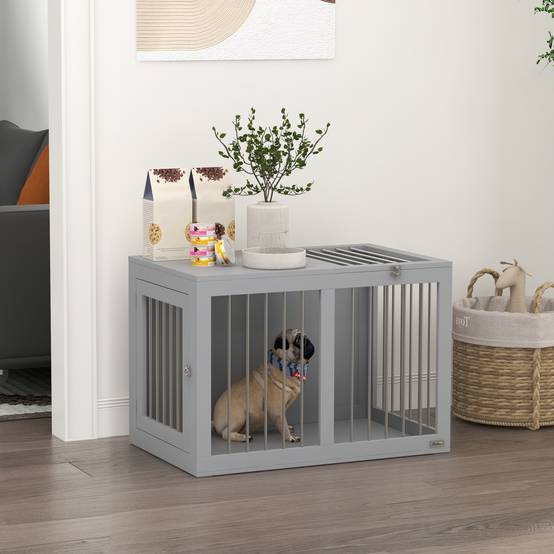 Cage de transport pour chien,2 portes verrouillables, grille acier,80x50x56,5 cm gris - Image 4