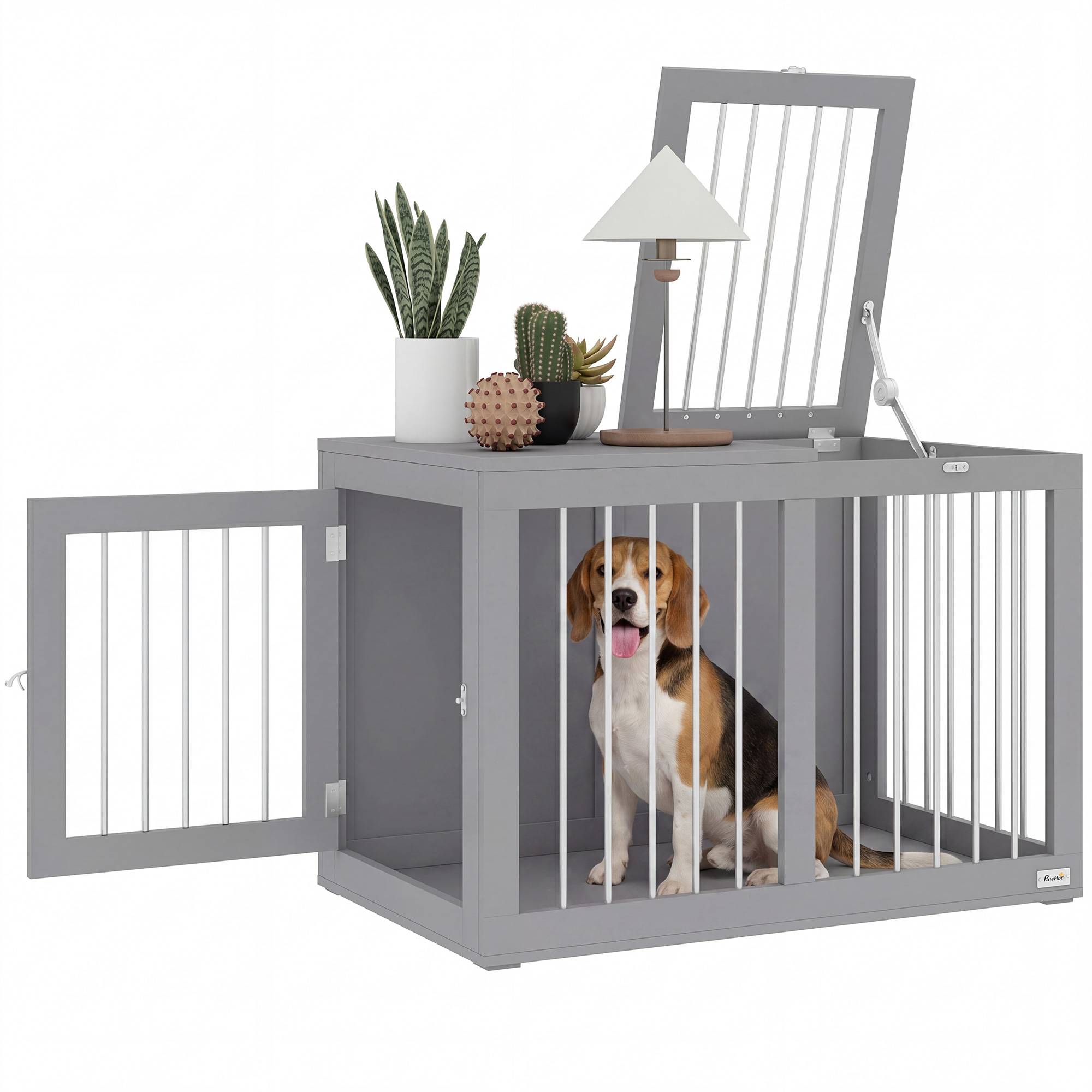 Cage de transport pour chien,2 portes verrouillables, grille acier,80x50x56,5 cm gris