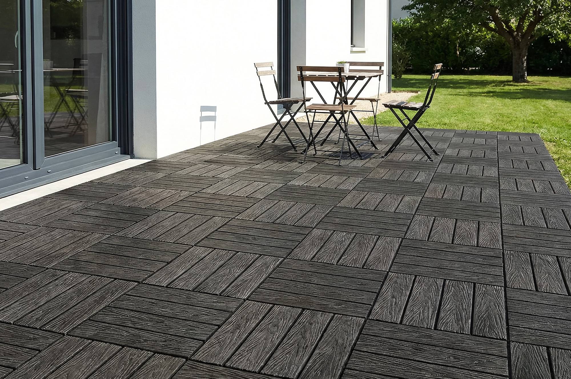 Casanoov Lot de 30 dalles clipsables terrasse en composite JURA effet bois gris 30x30cm - Image 2