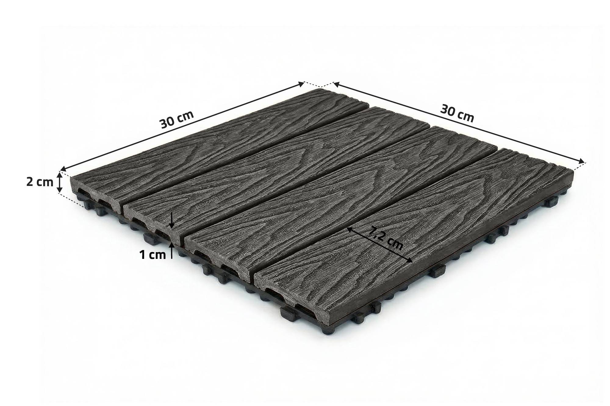 Casanoov Lot de 30 dalles clipsables terrasse en composite JURA effet bois gris 30x30cm - Image 3