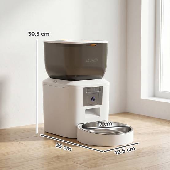 Distributeur automatique nourriture chat chien 4L WiFi 2.4G, pilotage appli avec caméra, bol, blanc - Image 5