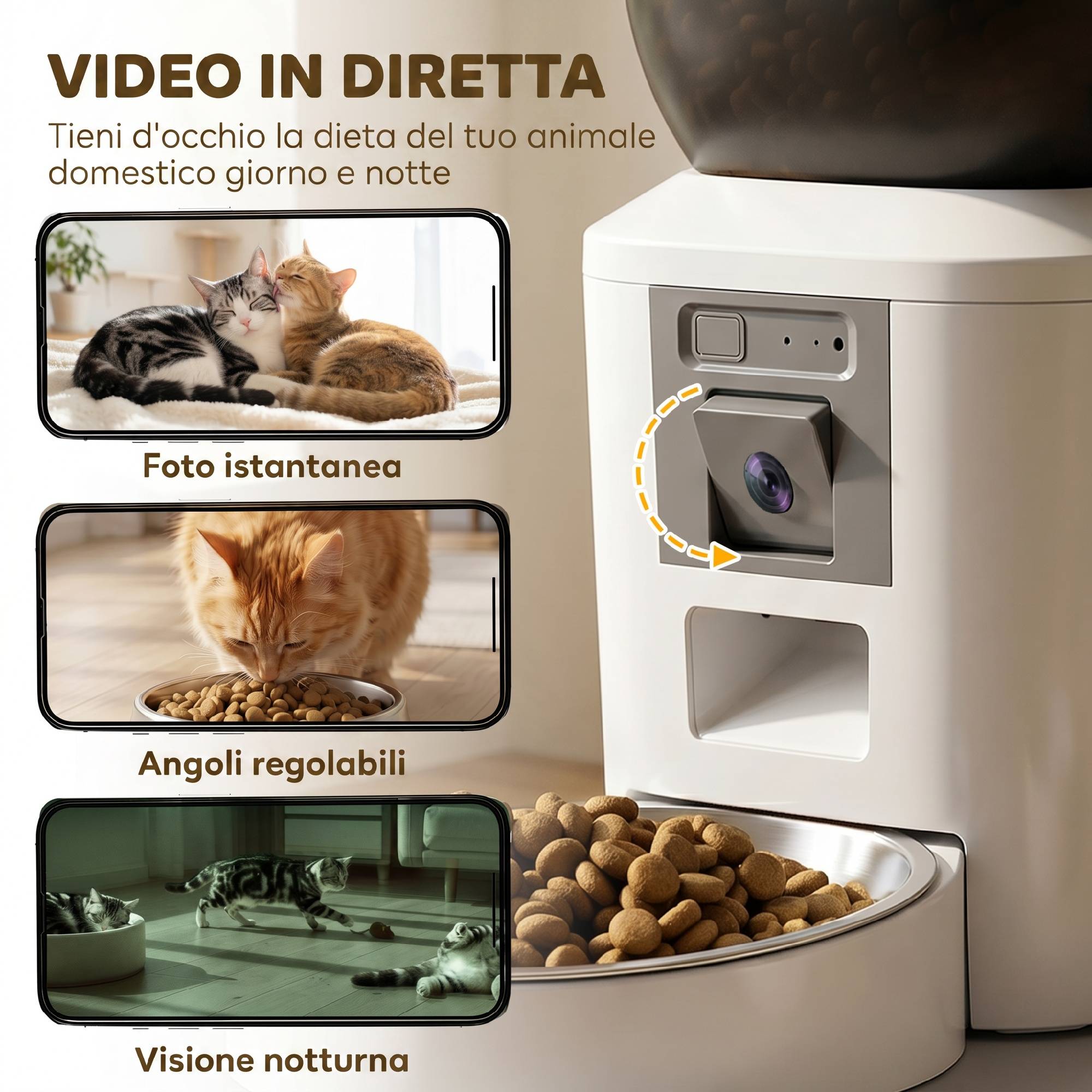 Distributeur automatique nourriture chat chien 4L WiFi 2.4G, pilotage appli avec caméra, bol, blanc - Image 6