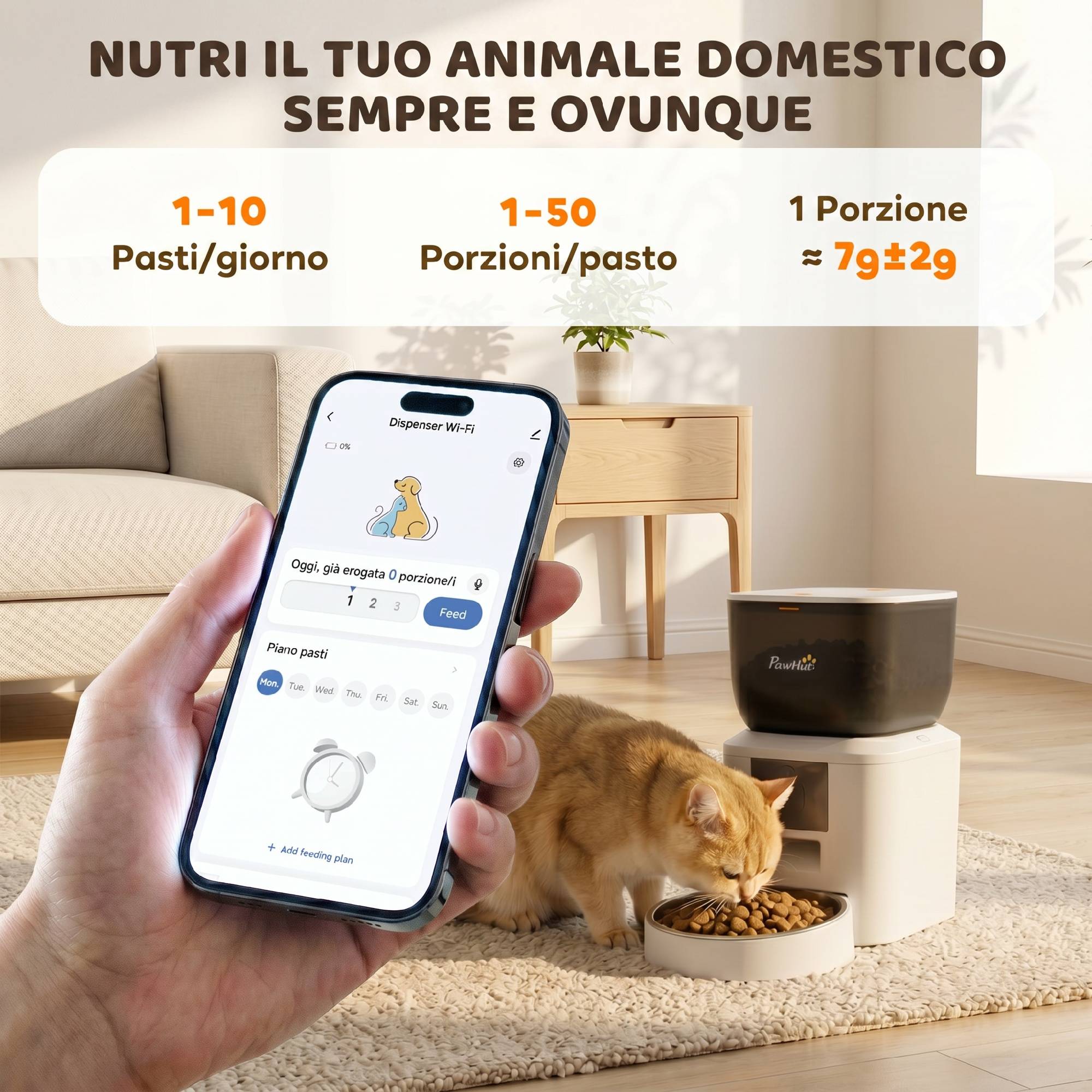 Distributeur automatique nourriture chat chien 4L WiFi 2.4G, pilotage appli avec caméra, bol, blanc - Image 7